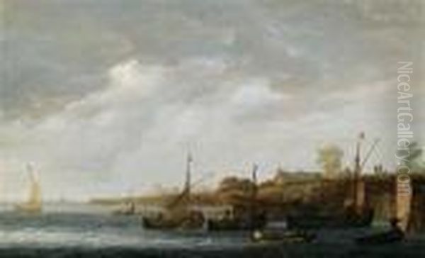 Fischerbootevor Einer Hollandischen Kanalschleuse by Maerten Fransz. Van Der Hulft