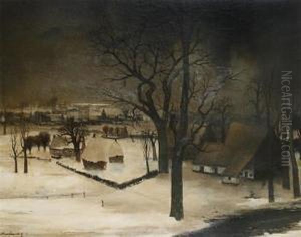 Winter Village View by Gaston Van Landeghem