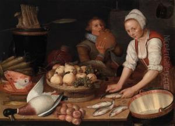 Grande Natura Morta Di Cucina Con Servetta E Cavaliere by Pieter Cornelisz. Van Ryck