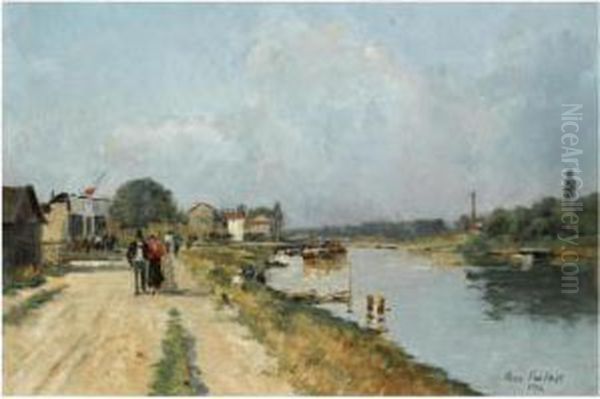 Figures Along A Canal Near Paris by Pierre Vauthier