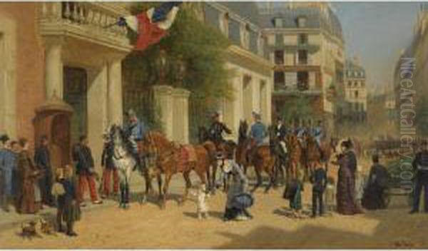 Defile Sur Une Rue De Paris by Jules Antoine Voirin