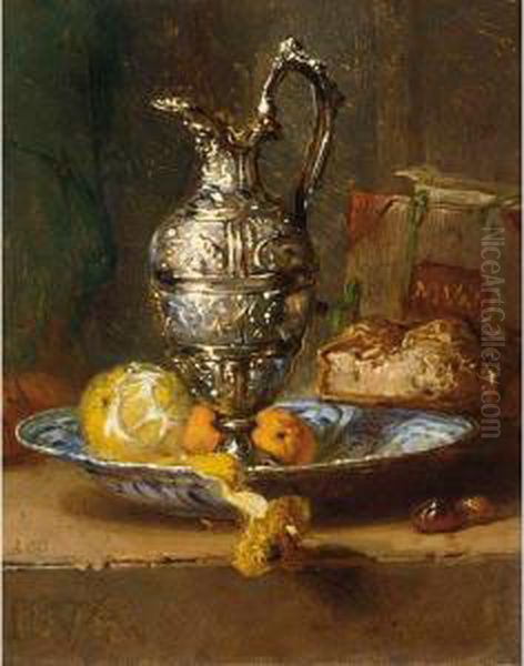 A Still Life With A Lemon, Oranges, Bread And A Pitcher by Maria Vos