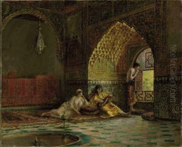 Study For Interior Of La Torre Des Infantas, Illustrating The Legend Of The Three Moorish Princesses In Washington Irving's 'the Alhambra' Signed 'e L Weeks' by Edwin Lord Weeks