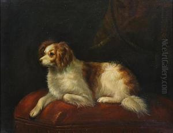 King Charles Spaniel Resting On Acushion by Weomans