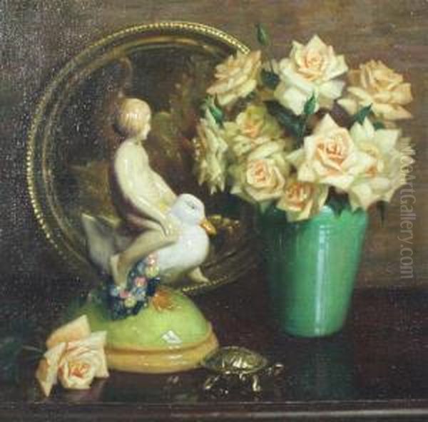 Still Life Of Ornaments And Roses by F. Douglas Wray