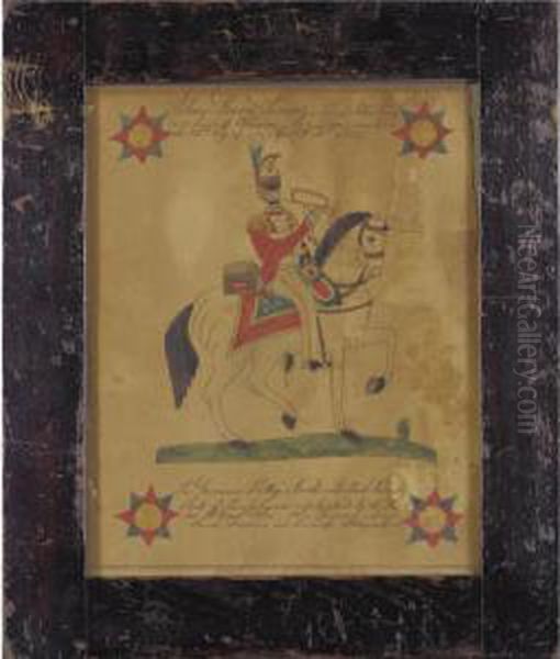 Birth Letter For John Georg Kunz: Soldier On Horseback Blowing A Brass Bugle by Henry Young