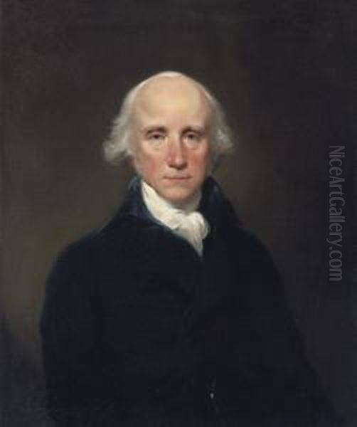 Portrait Of Warren Hastings 
(1732-1818), Governor-general Of Bengal, Bust-length, In A Blue Coat And
 White Stock by Lemuel Francis Abbott