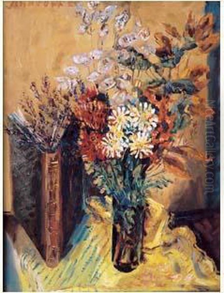 Nature Morte Au Livre Et Bouquet De Fleurs (1927) by Alexis Pawlowitsch Arapoff