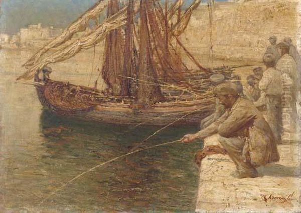 Pescatori Nel Porto Di Bari by Raffaele Armenise