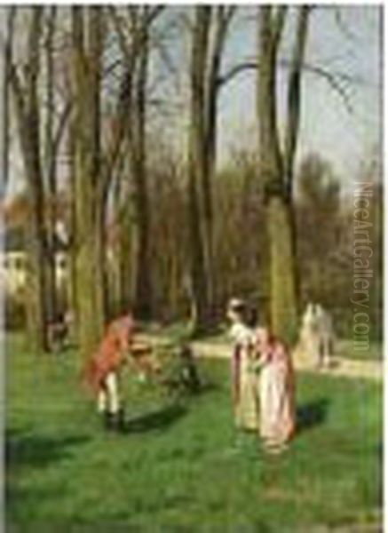 Elegant Figures In A Garden by Hans Bachmann