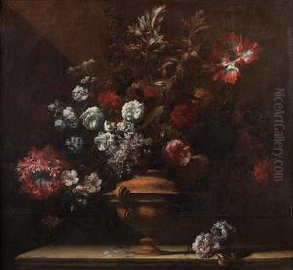 Bouquet De Fleurs Dans Un Vase Sur Un Entablement. by Jean Baptiste Belin de Fontenay