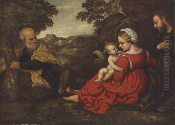 The Rest On The Flight Into Egypt by Paris Bordone