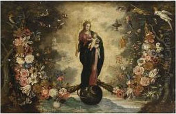 The Madonna And Christ, Said To Be The Madonna Of Halle With Her by Jan Peeter Brueghel