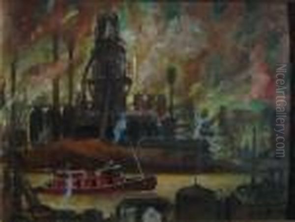 Industrial Scene With Tugboat by Mary Cable Butler