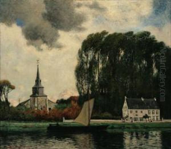 Eglise De Bavo Sur Meuse Belgique by Louis Gustave Cambier