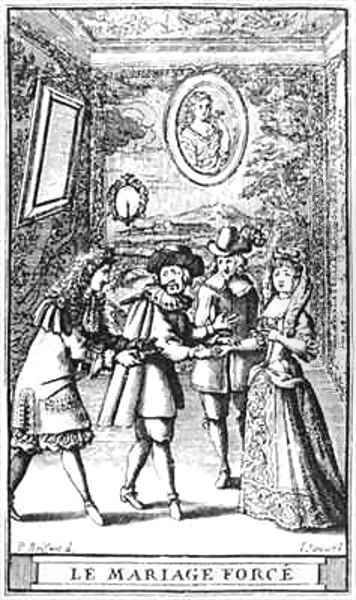 Frontispiece illustration from 'Le Mariage force' by Moliere by Pierre Brissart