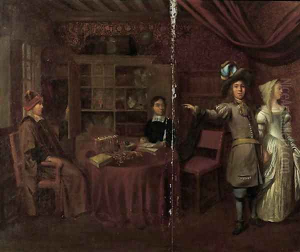 An elegant couple at a jewellery shop by Hendrick Van Der Burgh