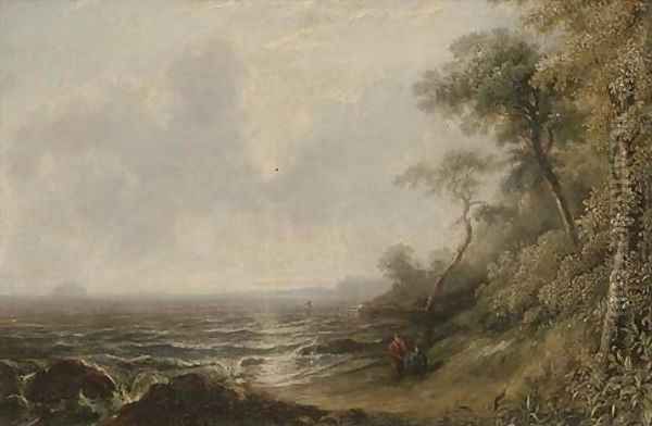 Figures on the shore, evening by Richard Parkes Bonnington