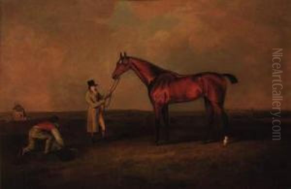 Cardinal Beaufort, Held By A Groom, With Another Figure, Onnewmarket Heath by Henry Bernard Chalon