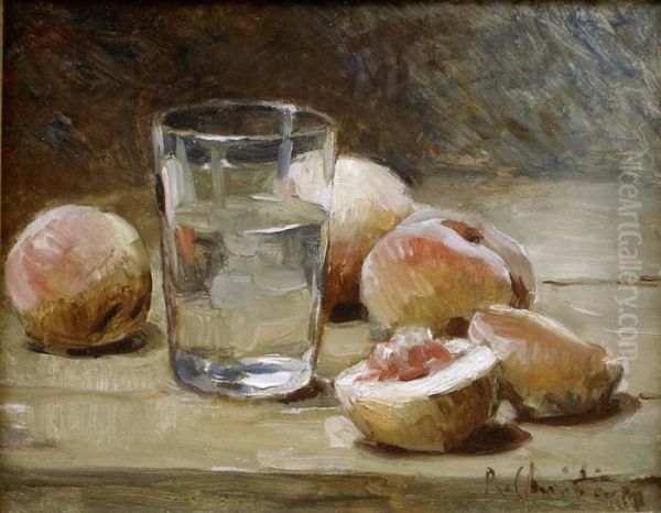 Nature Morte Au Verre Et Aux Peches by Rene Louis Chretien