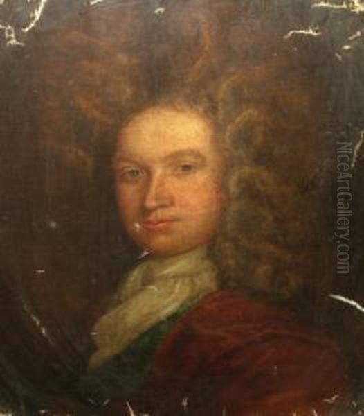 Portrait Of A Gentleman, Half-length In Ared Coat Turned To The Right by Johann Closterman