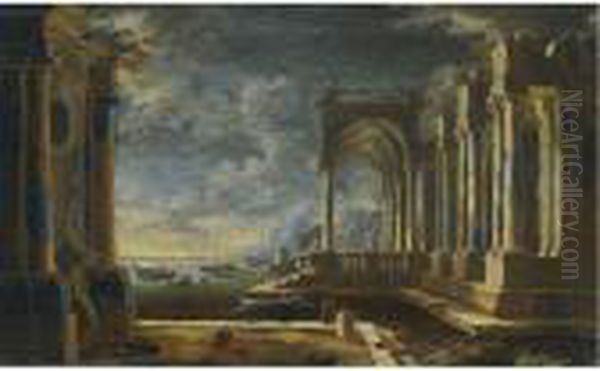 Classic Ruins With Fountain On The Sea by Leonardo Coccorant