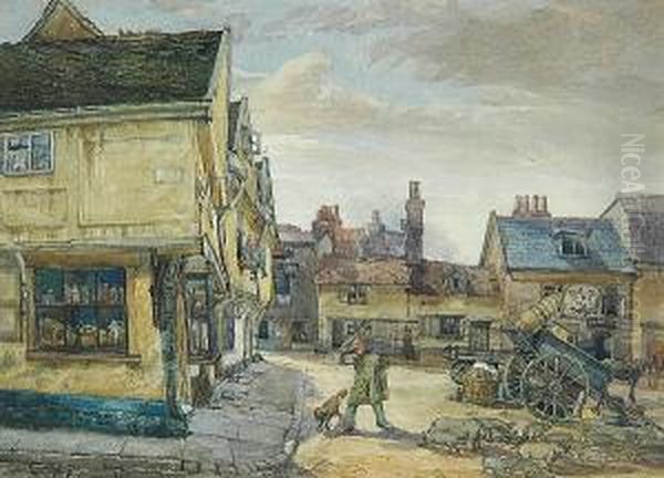 A Pig Driver In A Suffolk Town by Frederick George Cotman