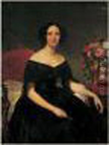 Portrait De Femme Assise Pres D'un Bouquet De Fleurs by Joseph Desire Court