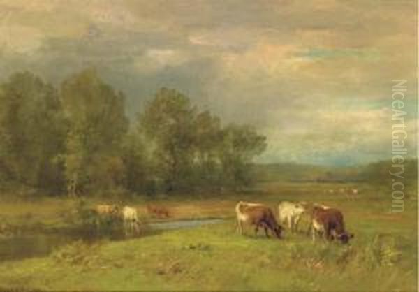 Cattle Grazing In A River Landscape by Thomas Bigelow Craig