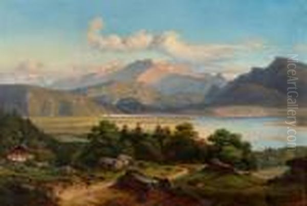 Large Landscape At Inn With View Of Kufstein And The Kaisergebirge.circa 1830 - 1838. by Georg Heinrich Croll Crola