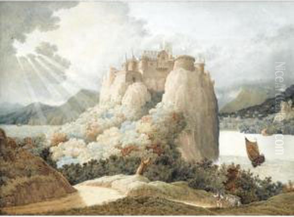 A Castle On A Cliff Overlooking A Lake by Richard Dadd