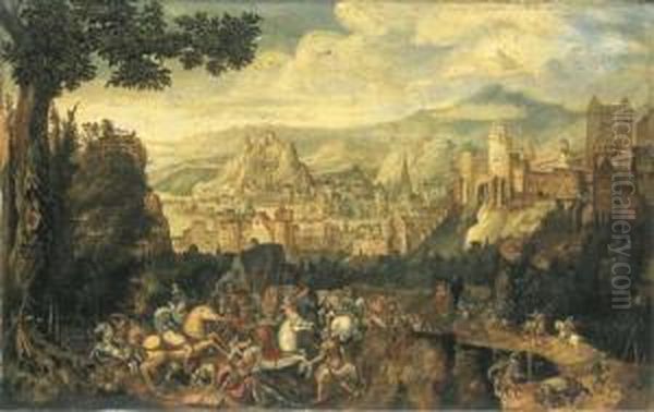 A Landscape With The Conversion Of Saint Paul On The Road Todamascus by Herri met de Bles