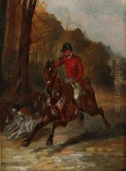 Man On Horse With Dogs by Alfred F. De Prades