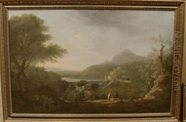 Landscape, Possibly South American, With Cascade And Anteater Inforeground by Pierre-Henri de Valenciennes