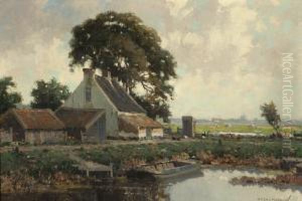 View Of A Farm Near The Water by Gerardus Johannes Delfgaauw