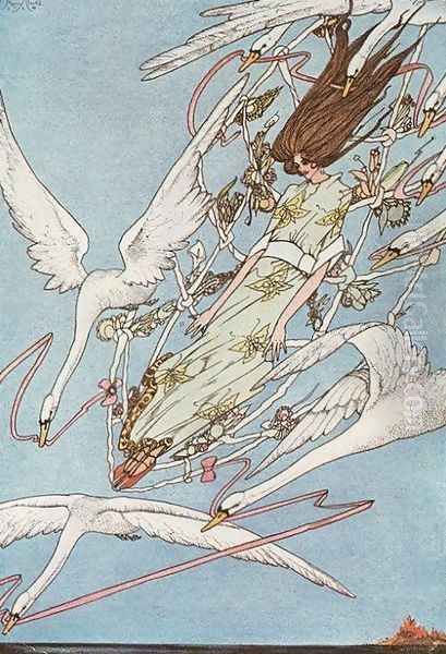 `And the Whole Day they Flew Onward', illustration from Wild Swans by Harry Clarke