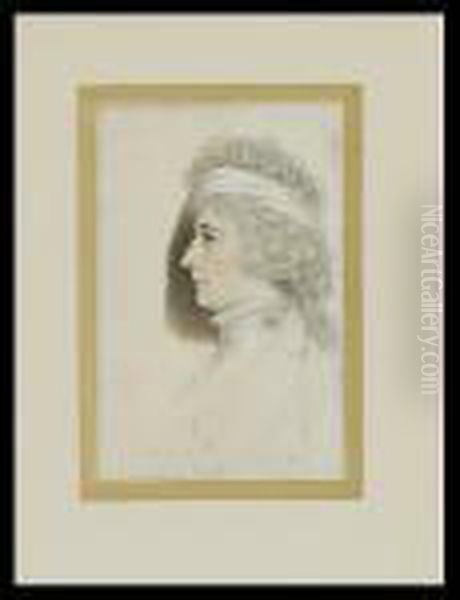 An Unfinished Portrait Of A 
Lady, Profile To The Left, Wearing White Lace Collar, Stock And Bandeau 
In Her Powdered Hair by George Engleheart