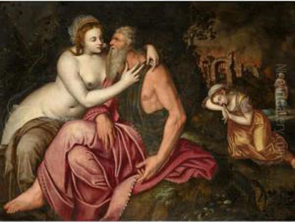 Lot And His Daughters by Frans I Vriendt (Frans Floris)