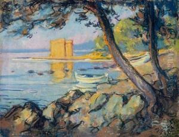 Blick Auf Ein Kastell Am Meer by Louis Fortuney