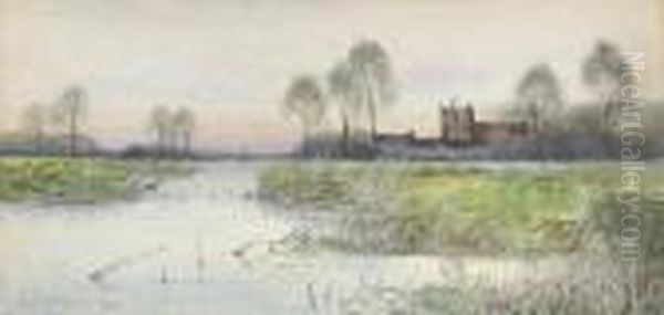 View Of The River Ouse, Holywell Church Beyond by Robert Winter Fraser