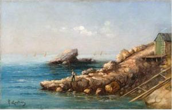 Pecheur En Bord De Mer. by Louis Francois Gautier