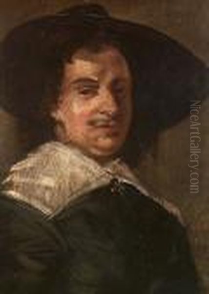 Portrait Of A Gentleman, Head And Shoulders, In A Black Hat And A Lawn Collar by Frans Hals