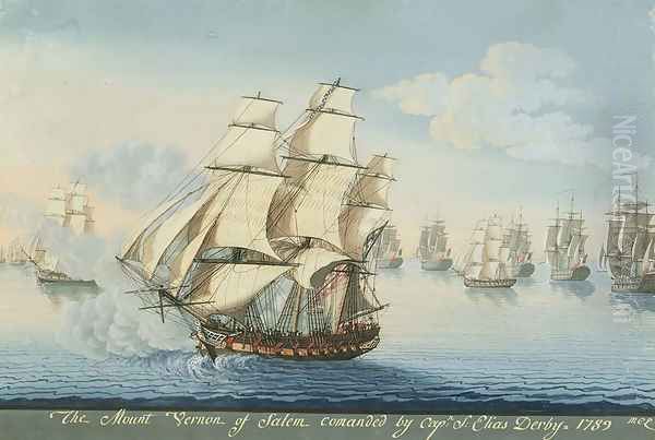 Ship Mount Vernon of Salem outrunning a French Fleet by Michele Felice Corne