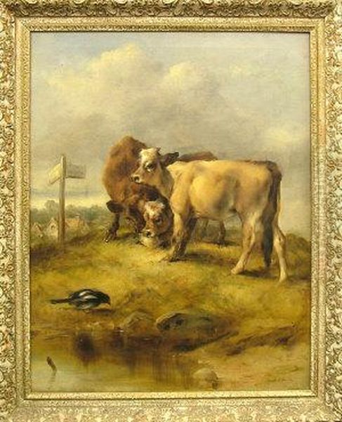 Cattle By A Signpost For Dorking by George W. Horlor