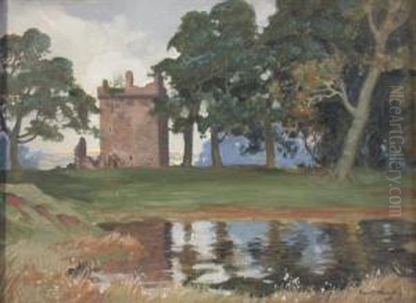 Landscape With Pool, Trees And Castle by Robert Houston