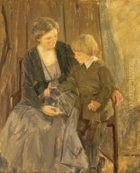 Portrait Of A Mother And Child. Signed Luplau Janssen by Luplau Janssen