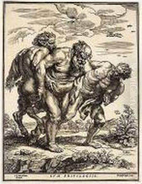 Silenus Accompanied By A Satyr And A Faun (holl.16) by Christoffel Jegher