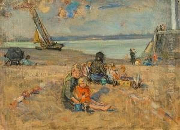 Children On The Beach by Ernest Borough Johnson