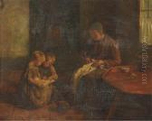 Children Reading In An Interior by Jacob Simon Hendrik Kever