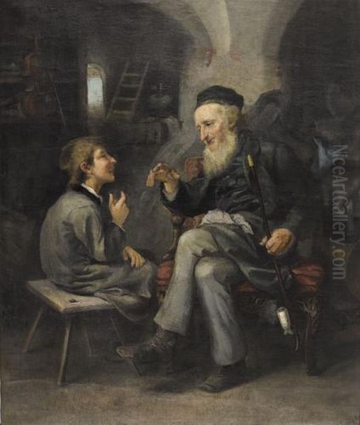 Grossvater Und Enkel Im Gesprach by Ludwig Knaus